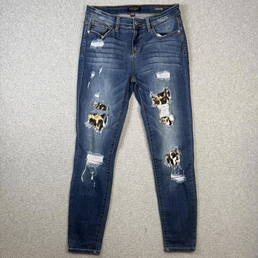 Judy Blue Jeans Women's Size 9/29 Skinny Fit Distressed Blue Jeans Ankle Length
